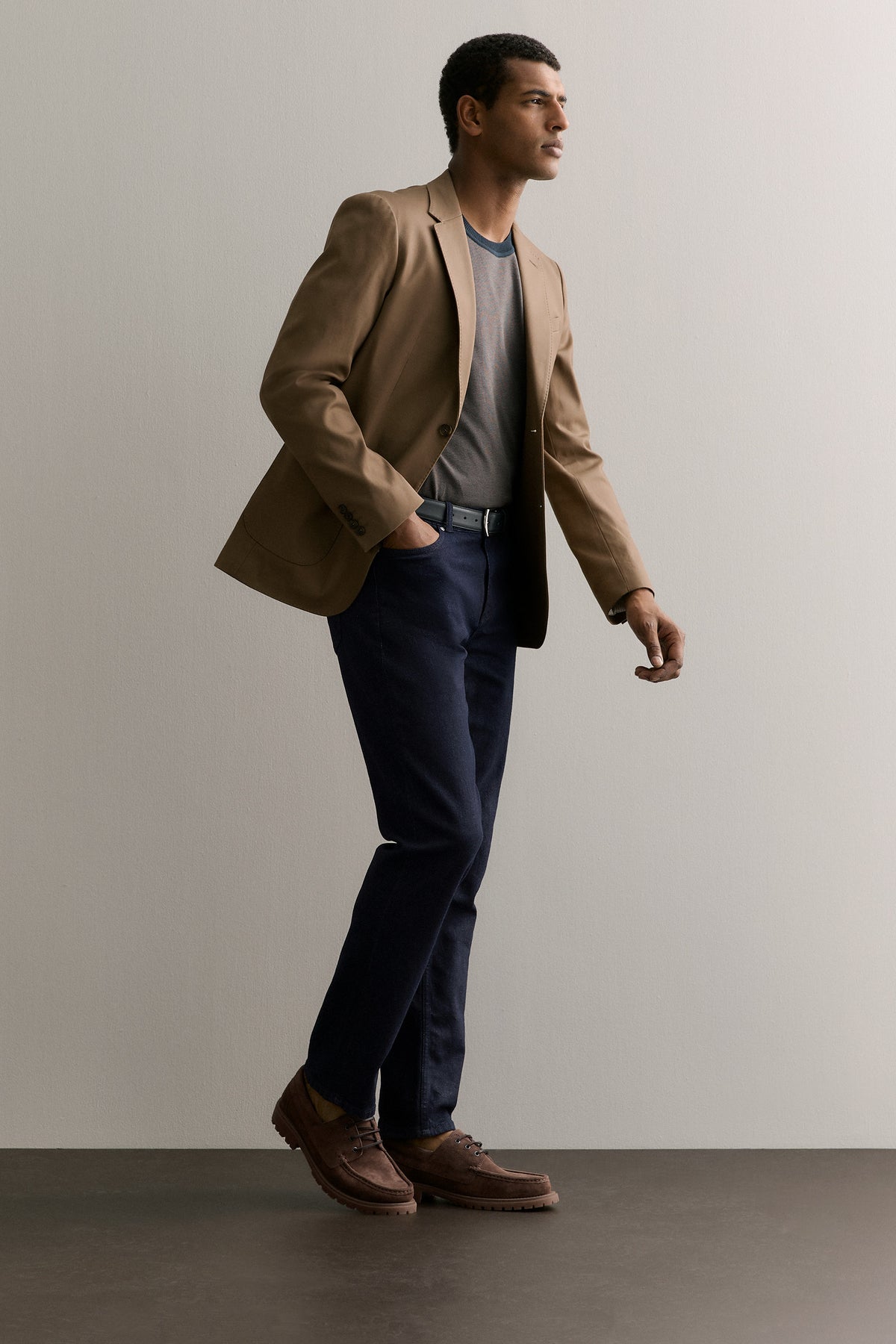 Cotton Jacquard Contrast Collar T-Shirt