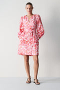 Cotton Poplin Blouson Sleeve Floral Shift Dress