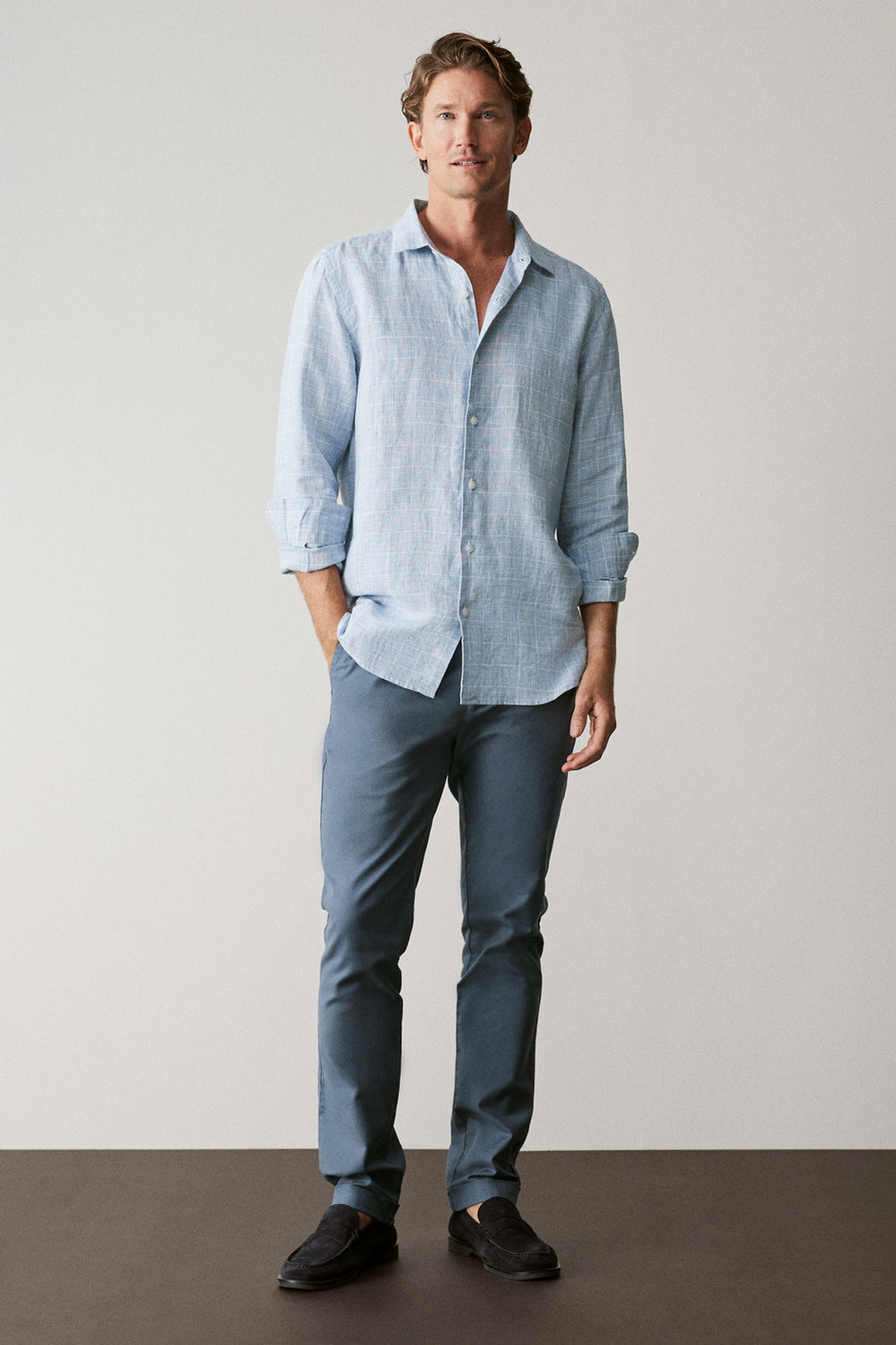 Tailored Fit Linen Prince Of Wales Check Shirt