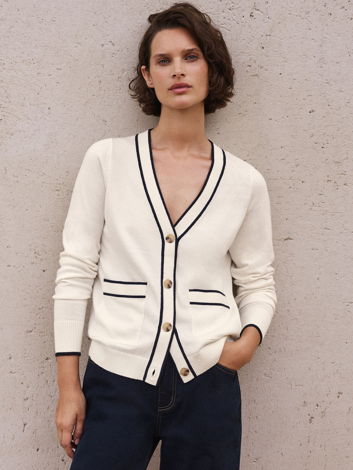 Organically Grown Cotton Cashmere Pocket Detail Cardigan