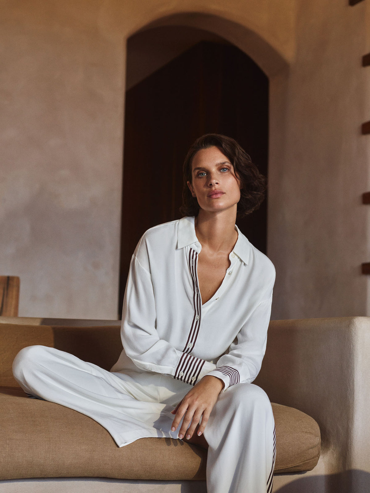 Satin Back Crepe Stripe Detail Shirt
