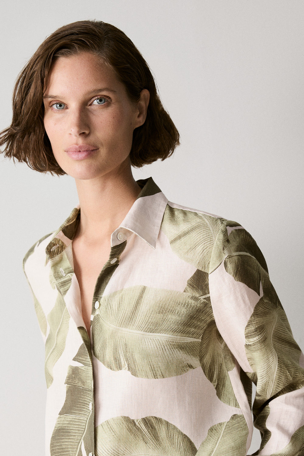 Linen Palm Leaf Print Shirt