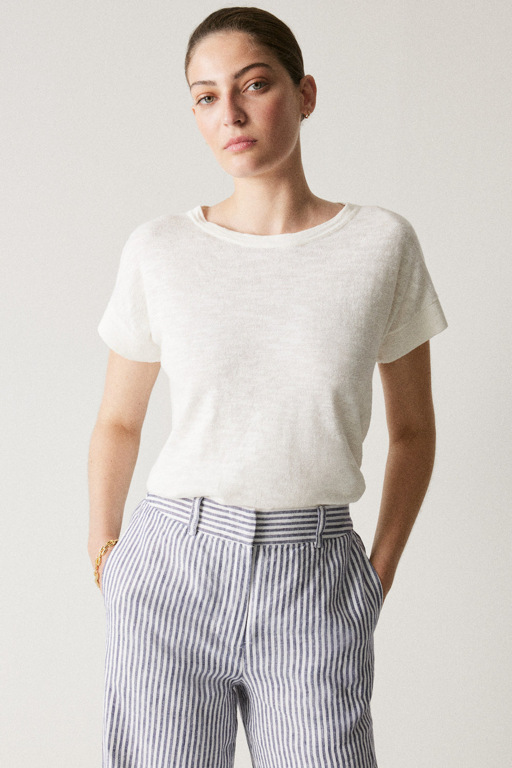 Linen Cotton Relaxed Knit T-Shirt