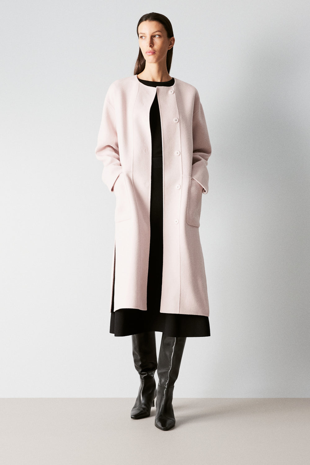 Double Faced Wool Pocketed Classic Coat