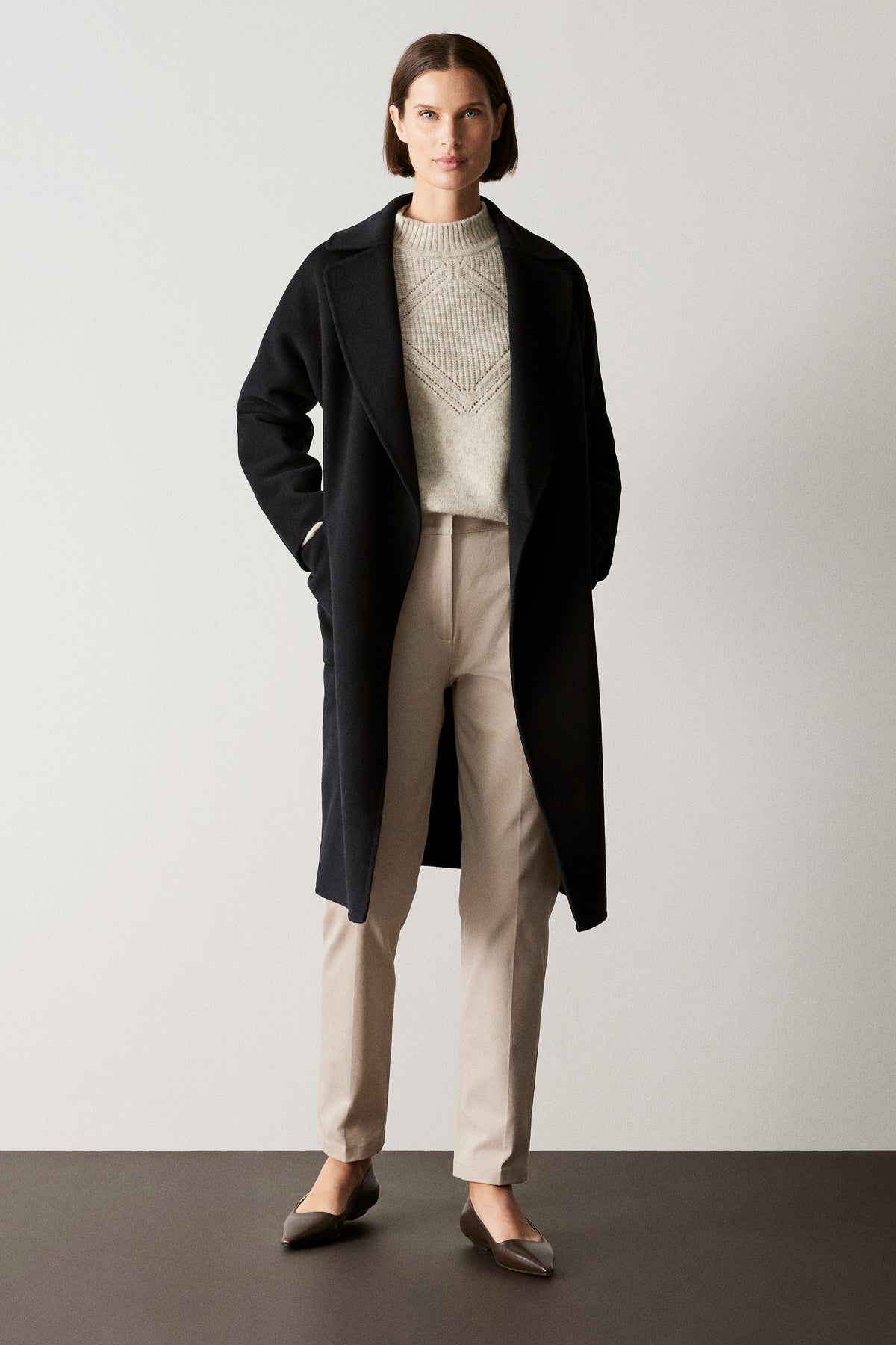 Double Faced Wool Belted Wrap Coat