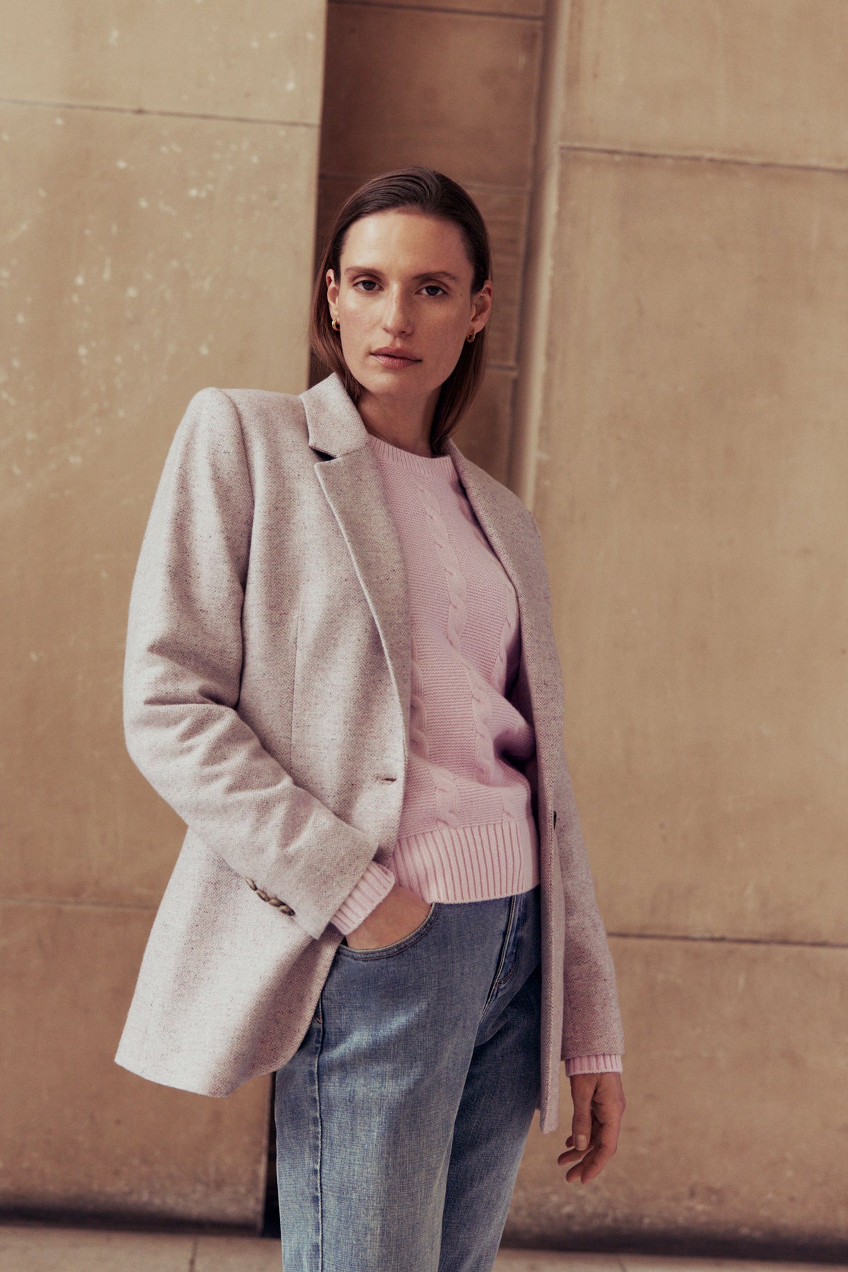Italian Wool Blend Herringbone Blazer
