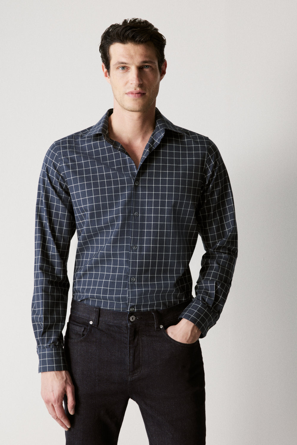 Tailored Fit Cotton Twill Window Pane Check Shirt