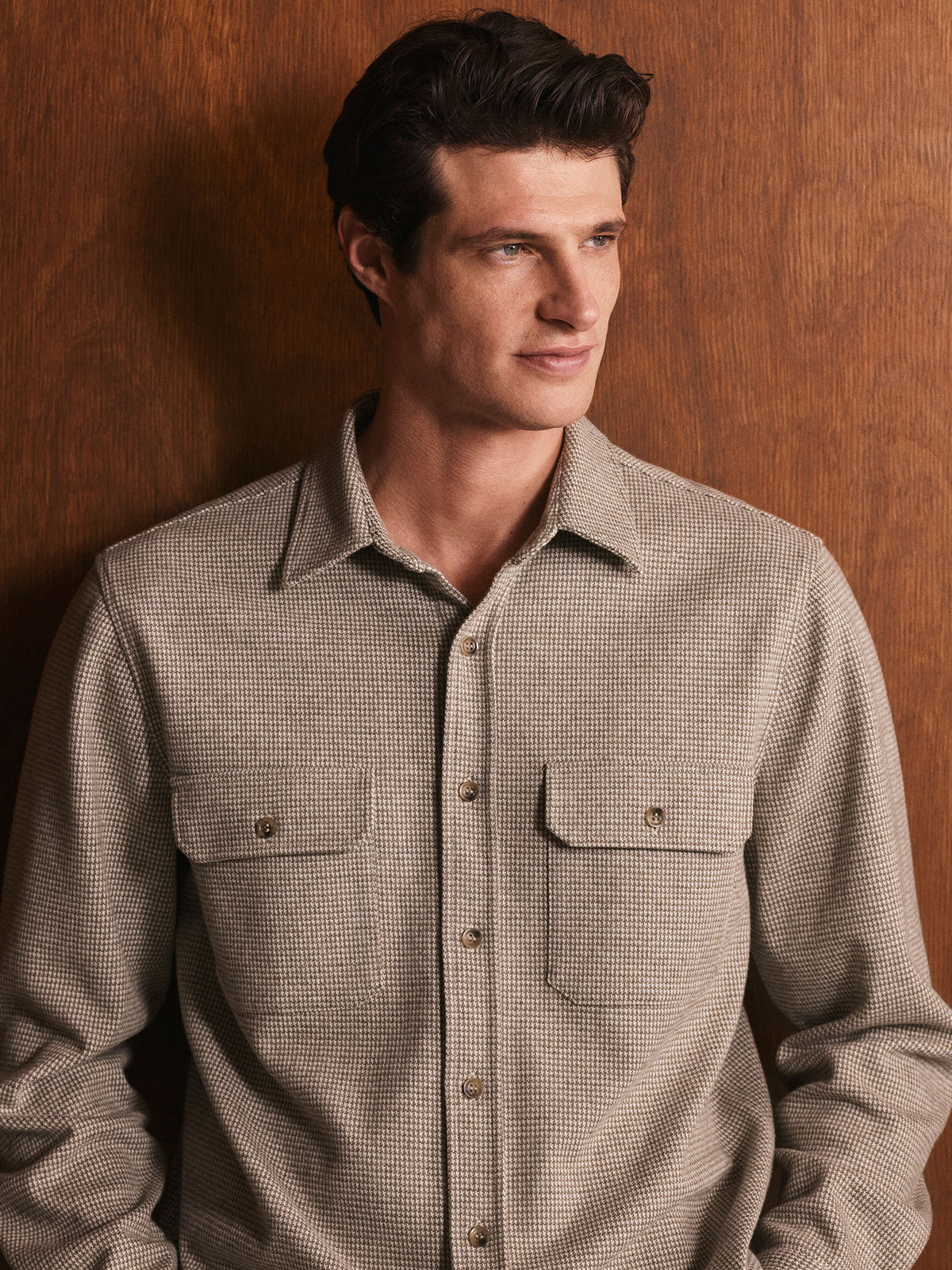 Regular Fit Cotton Wool Blend Puppytooth Overshirt