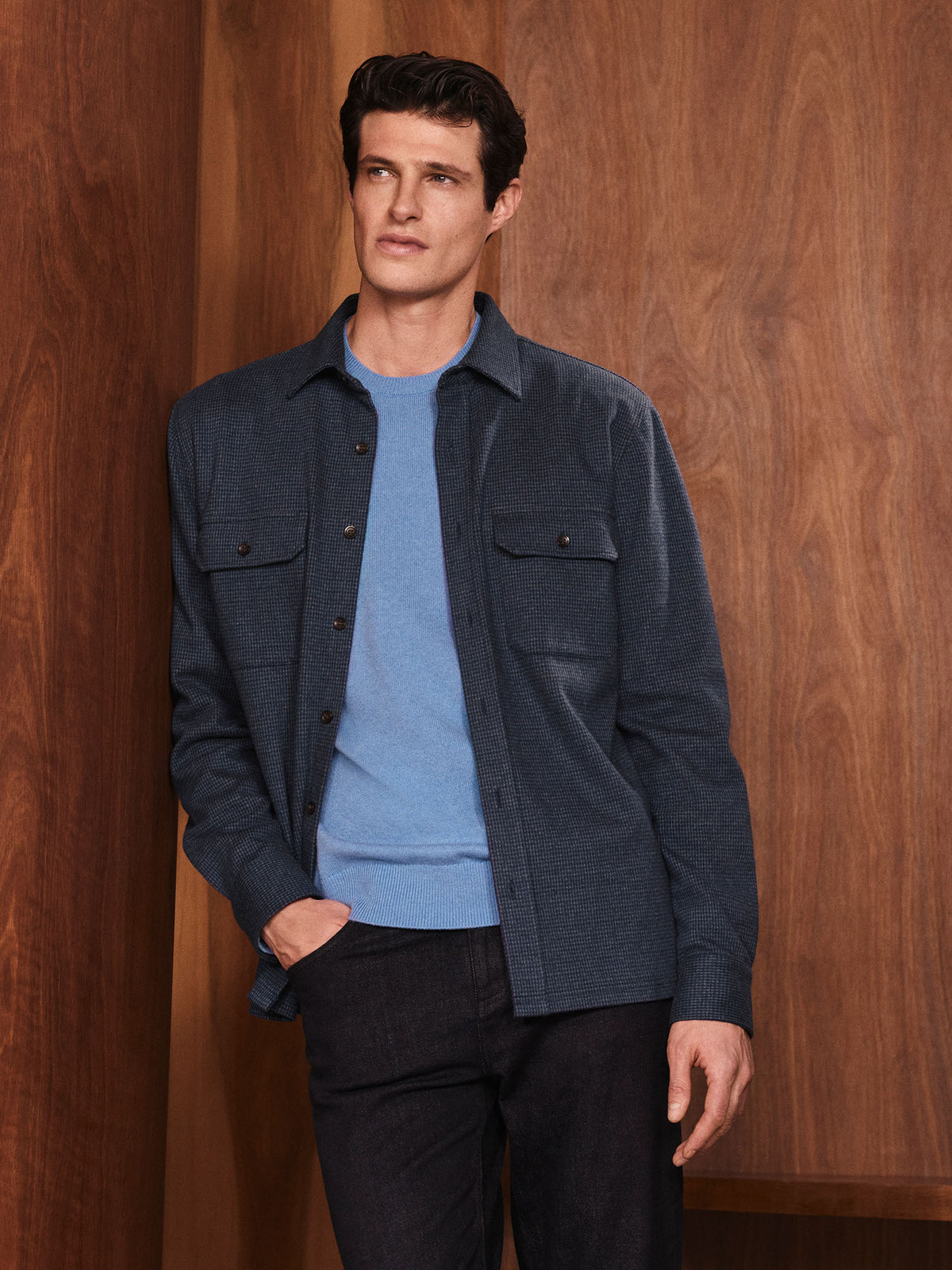 Regular Fit Cotton Wool Blend Puppytooth Overshirt