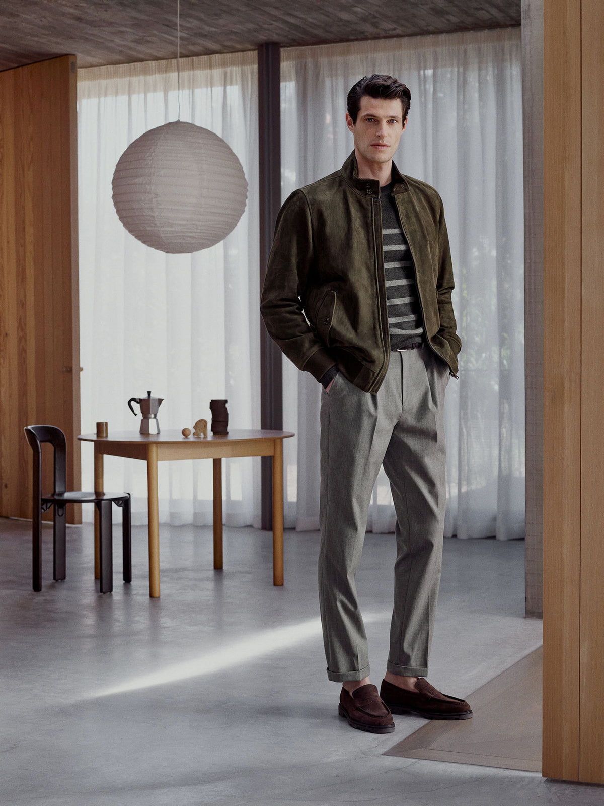 Relaxed Fit Wool Blend Pleat Front Pant