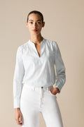 Cotton Modal Stripe Half Placket Blouse