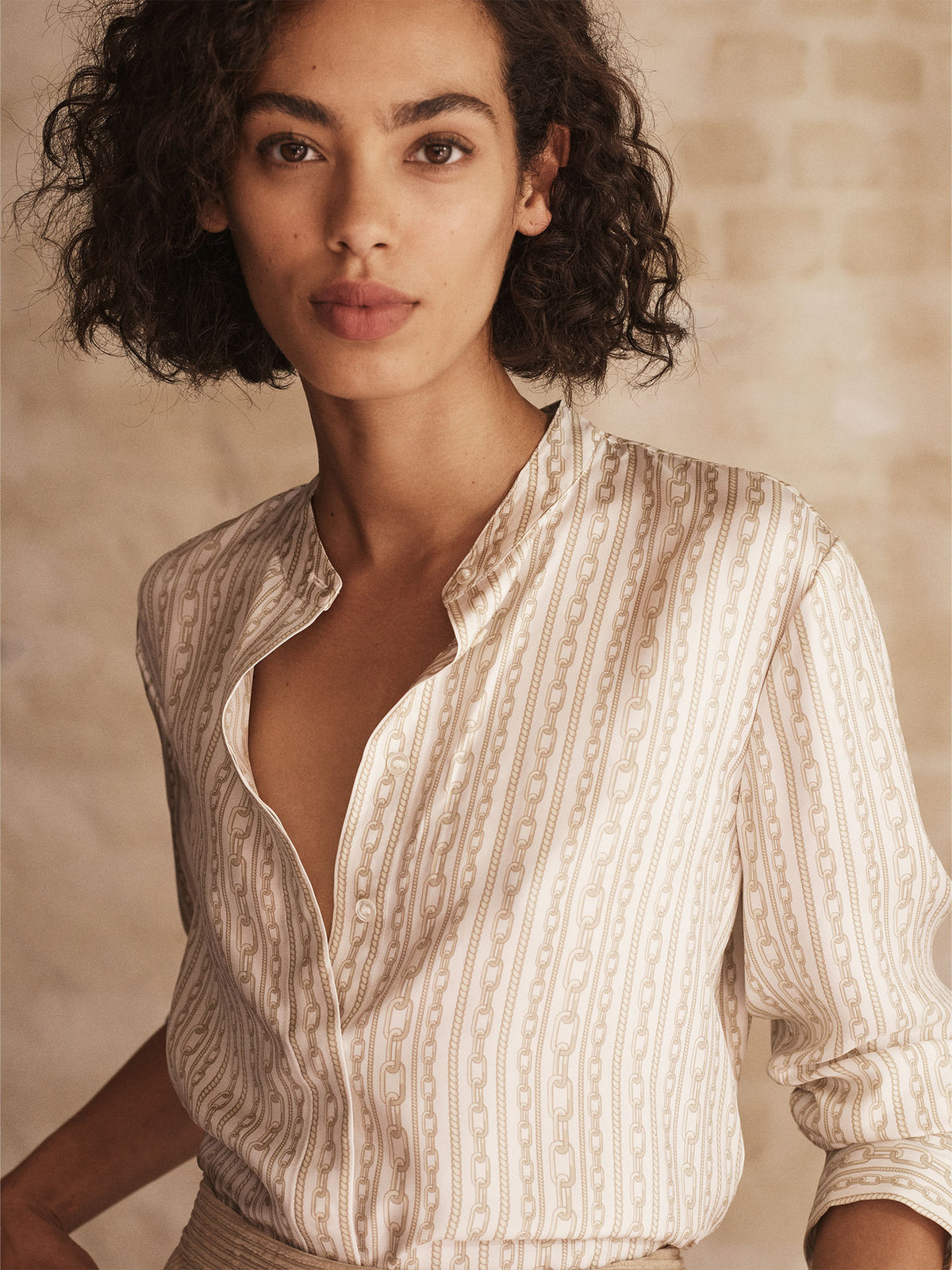 Silk Twill Chain Print Shirt