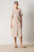 Sateen Elastic Waist Shirt Dress