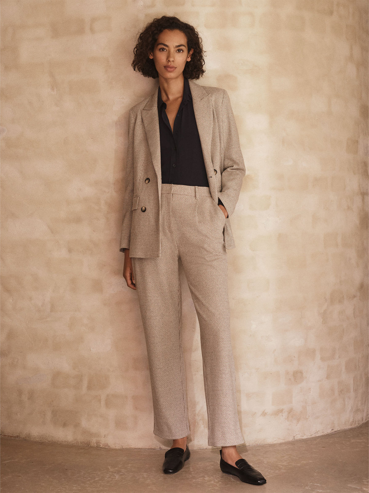 Cotton Blend Puppytooth Ponte Pant