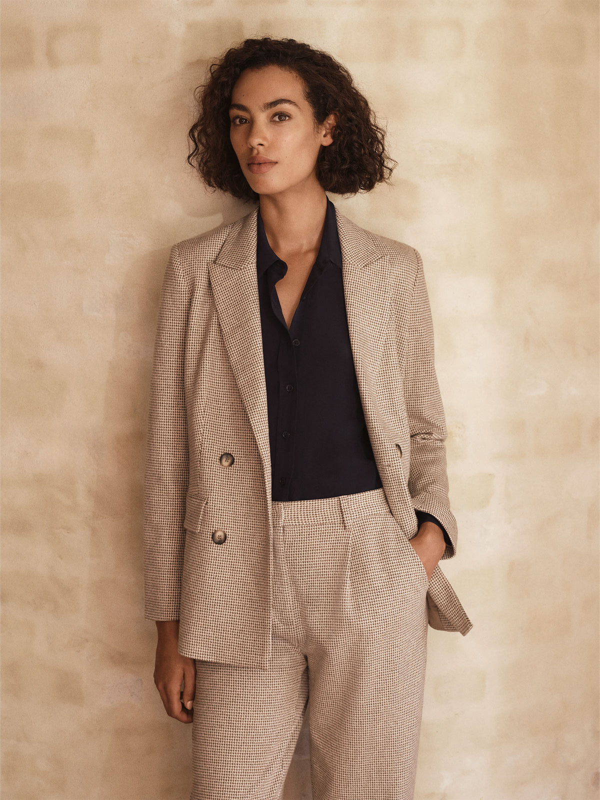 Cotton Blend Puppytooth Ponte Blazer