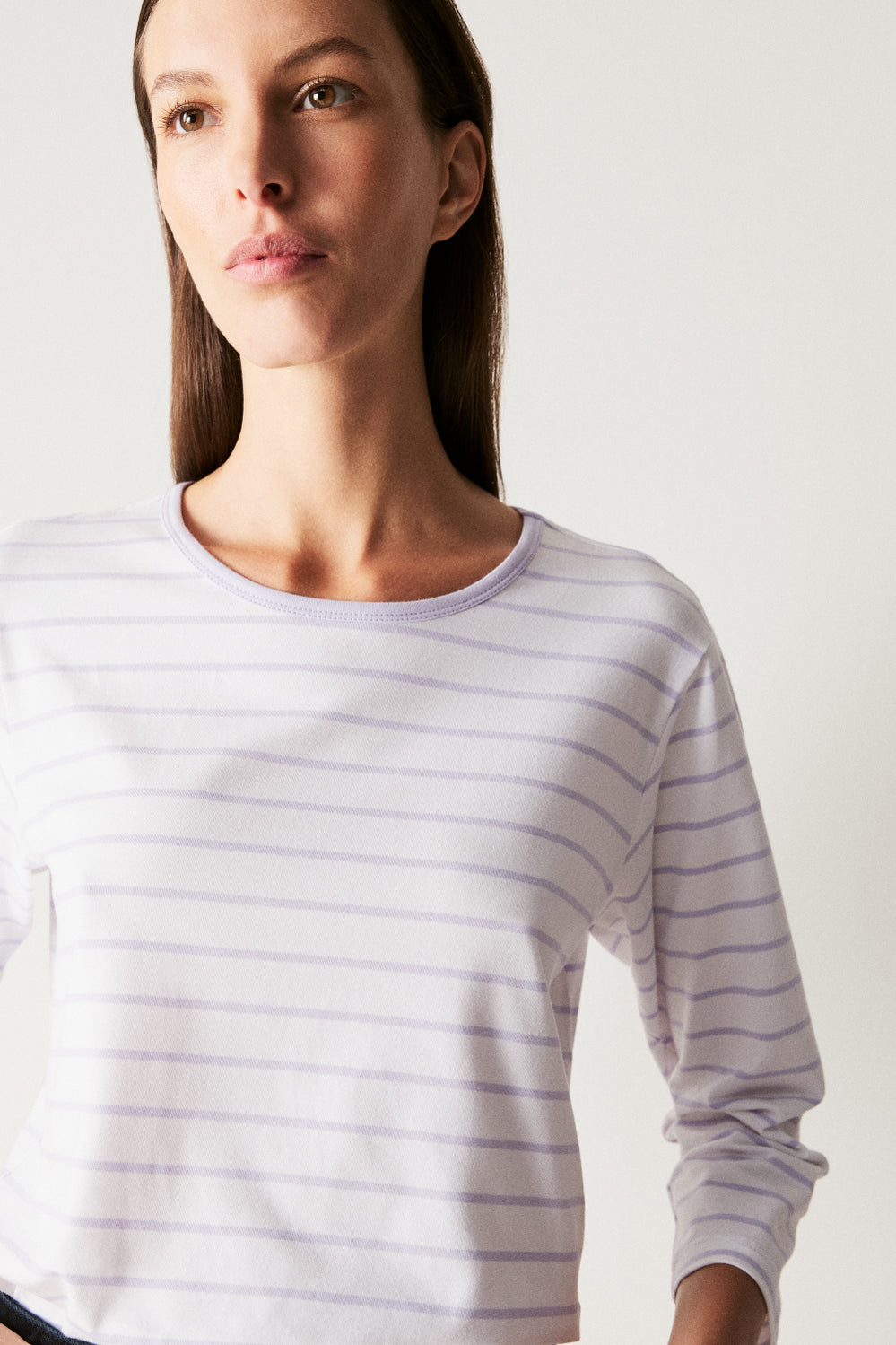 Cotton Jersey Stripe 3/4 Sleeve T-Shirt