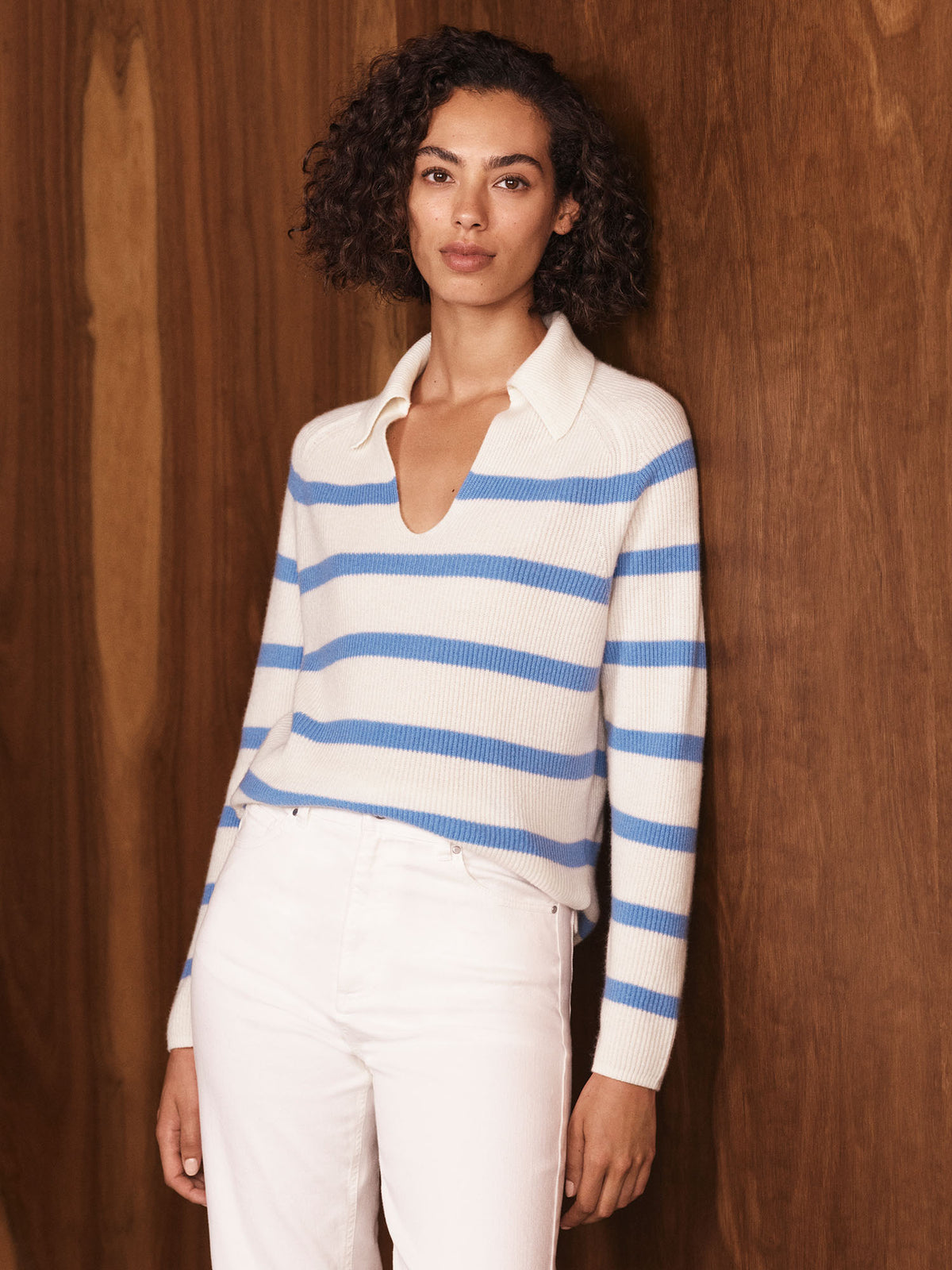 Merino Cashmere Stripe Collared Knit