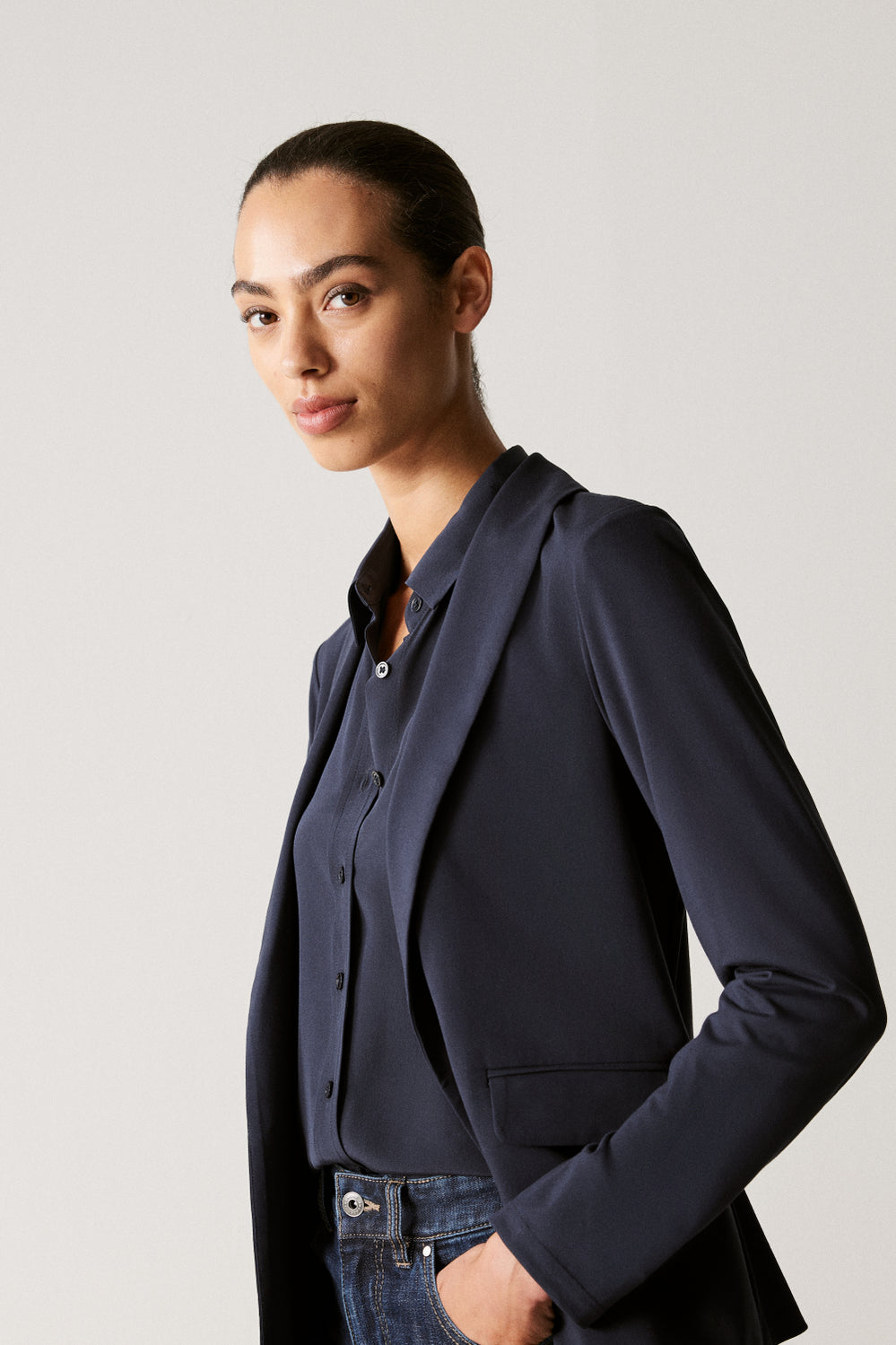 Stretch Viscose Shawl Collar Jacket
