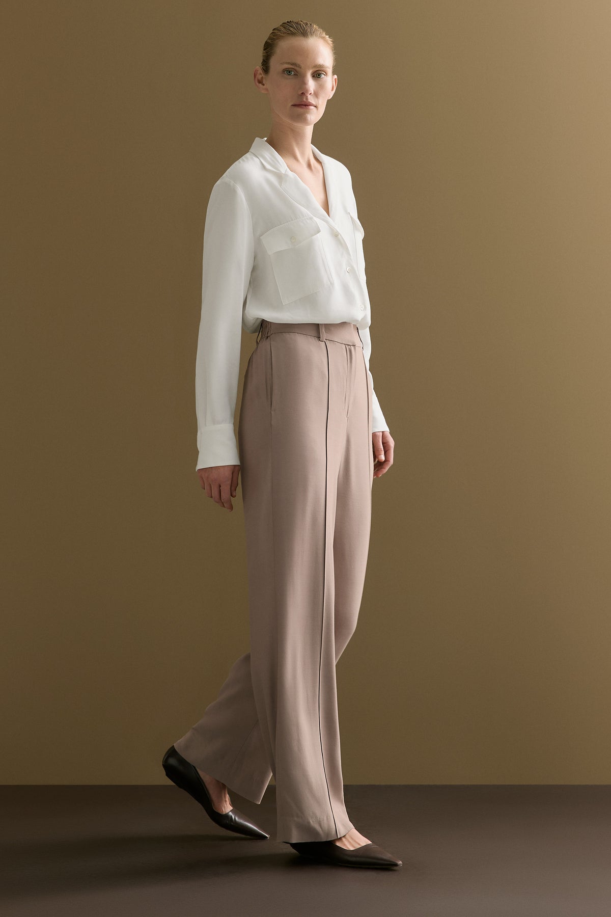 Pintuck Detail Wide Leg Pant