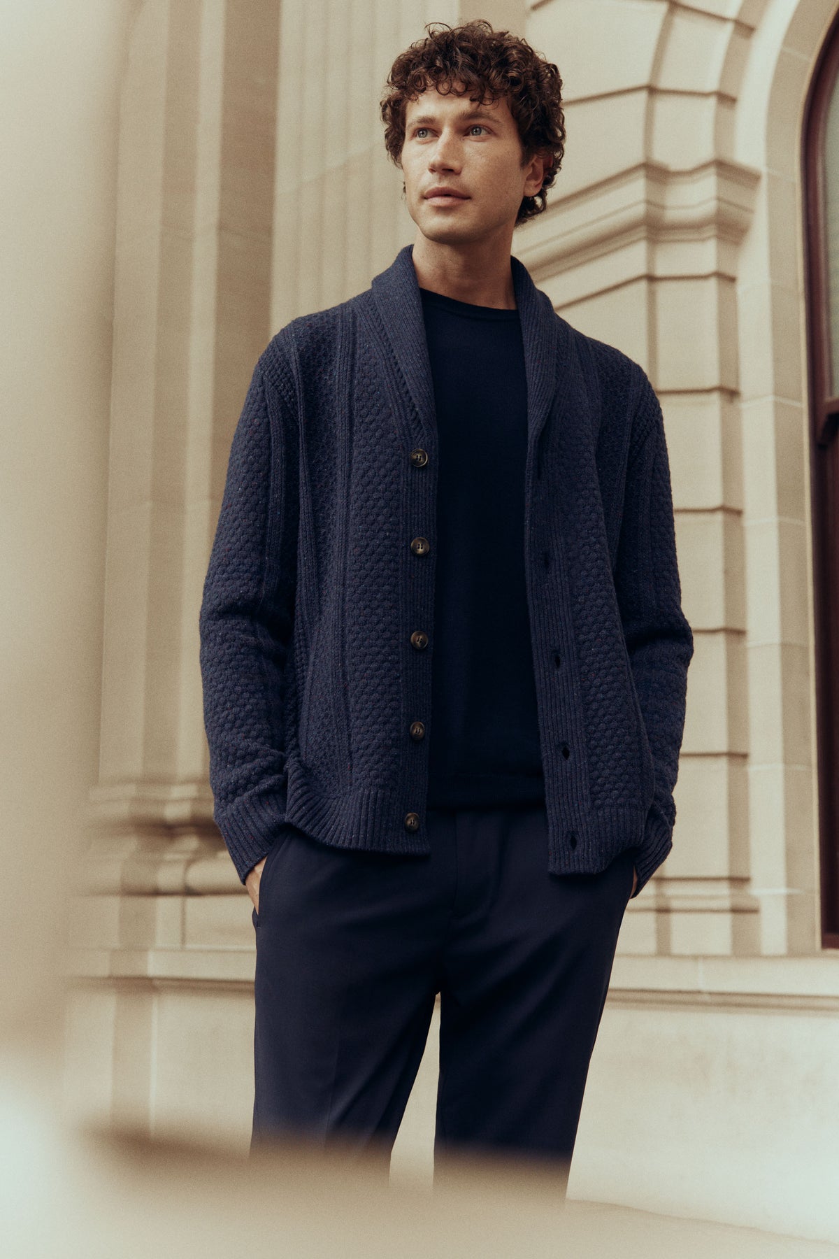 Merino Nep Cable Shawl Cardigan