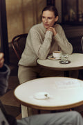 Wool Cotton Textured Mock Neck Pullover