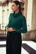 Wool Blend Button Detail Relaxed Rollneck