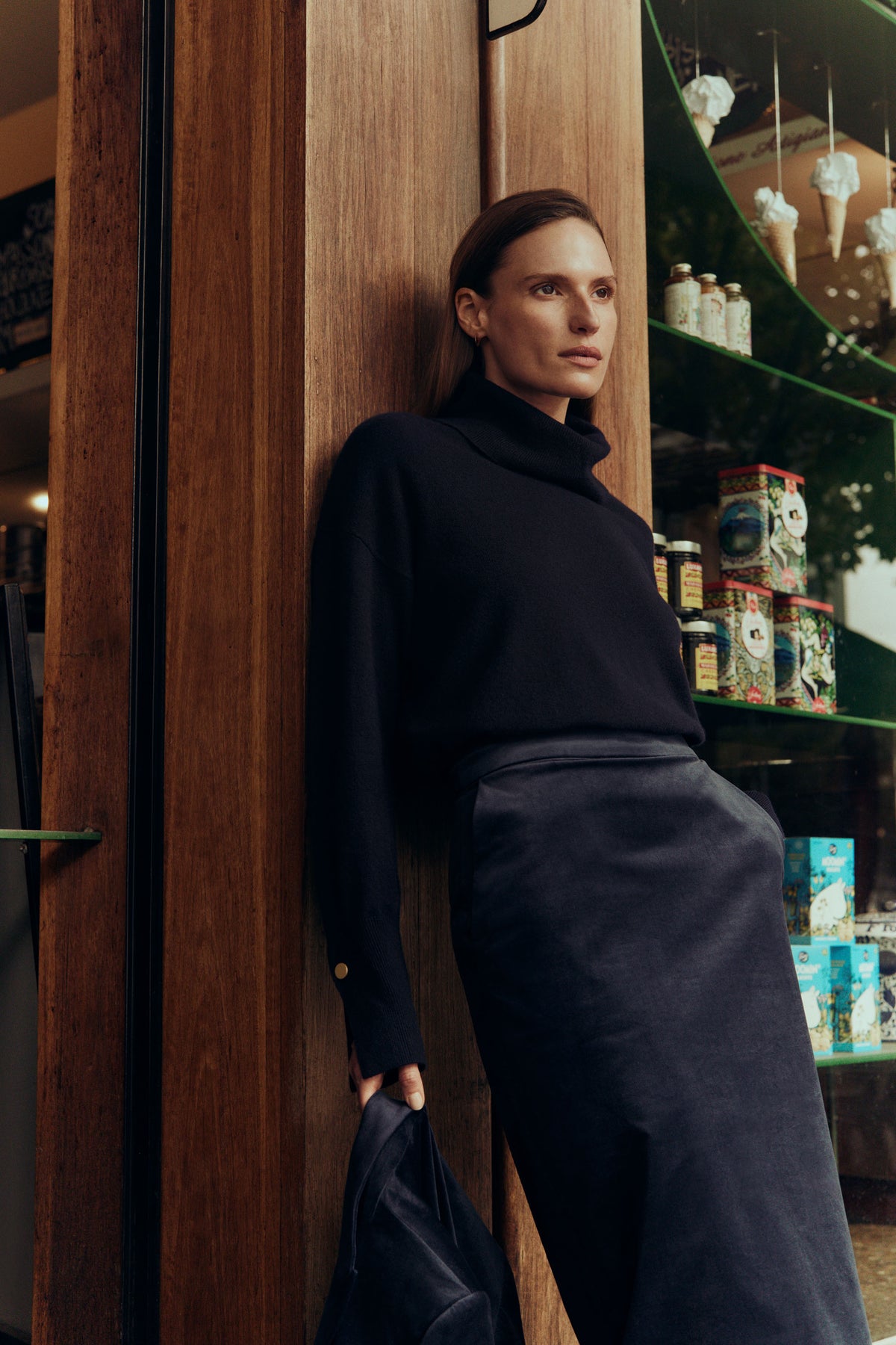 Wool Blend Button Detail Relaxed Rollneck