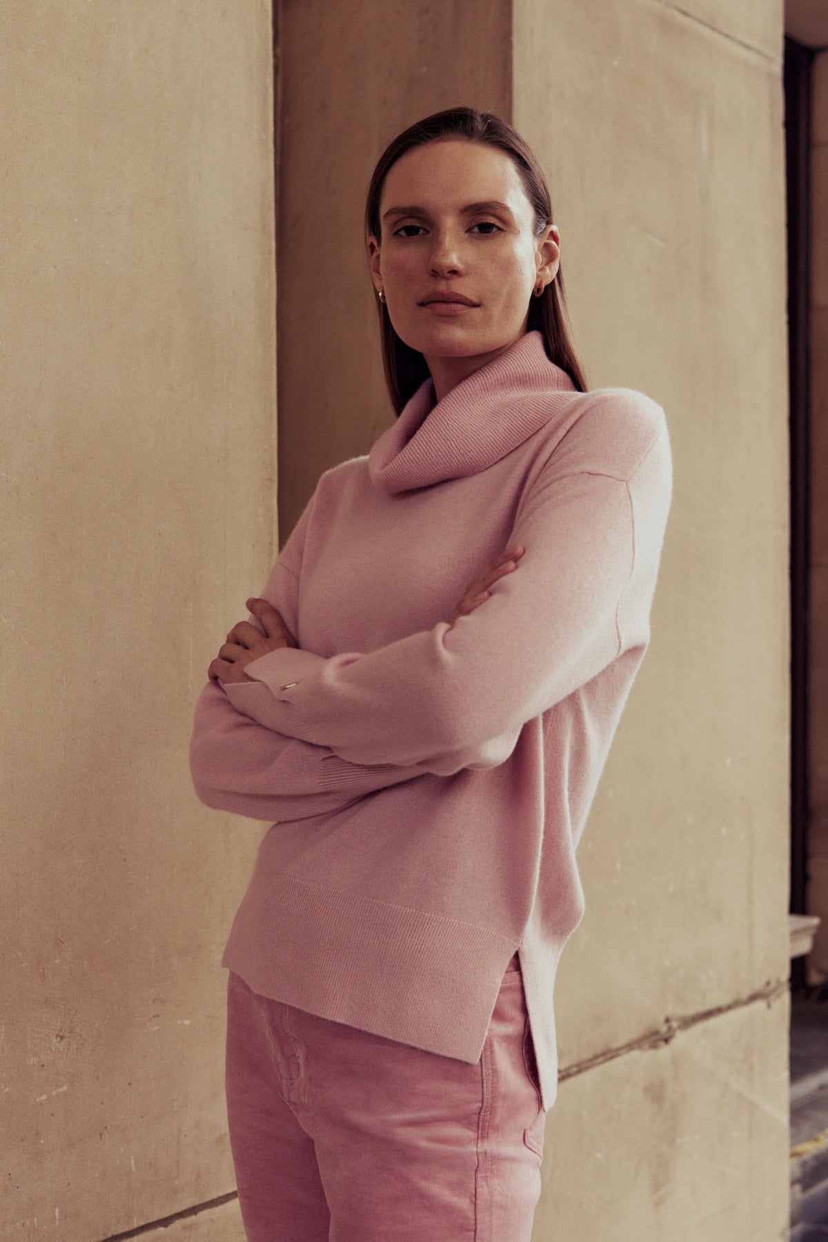 Wool Blend Button Detail Relaxed Rollneck