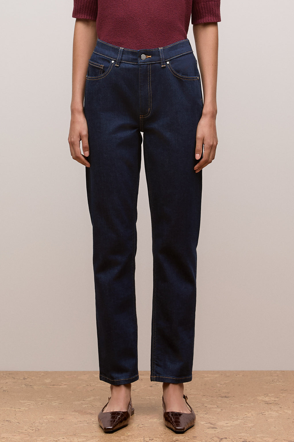 Mid Rise Straight Leg Jean