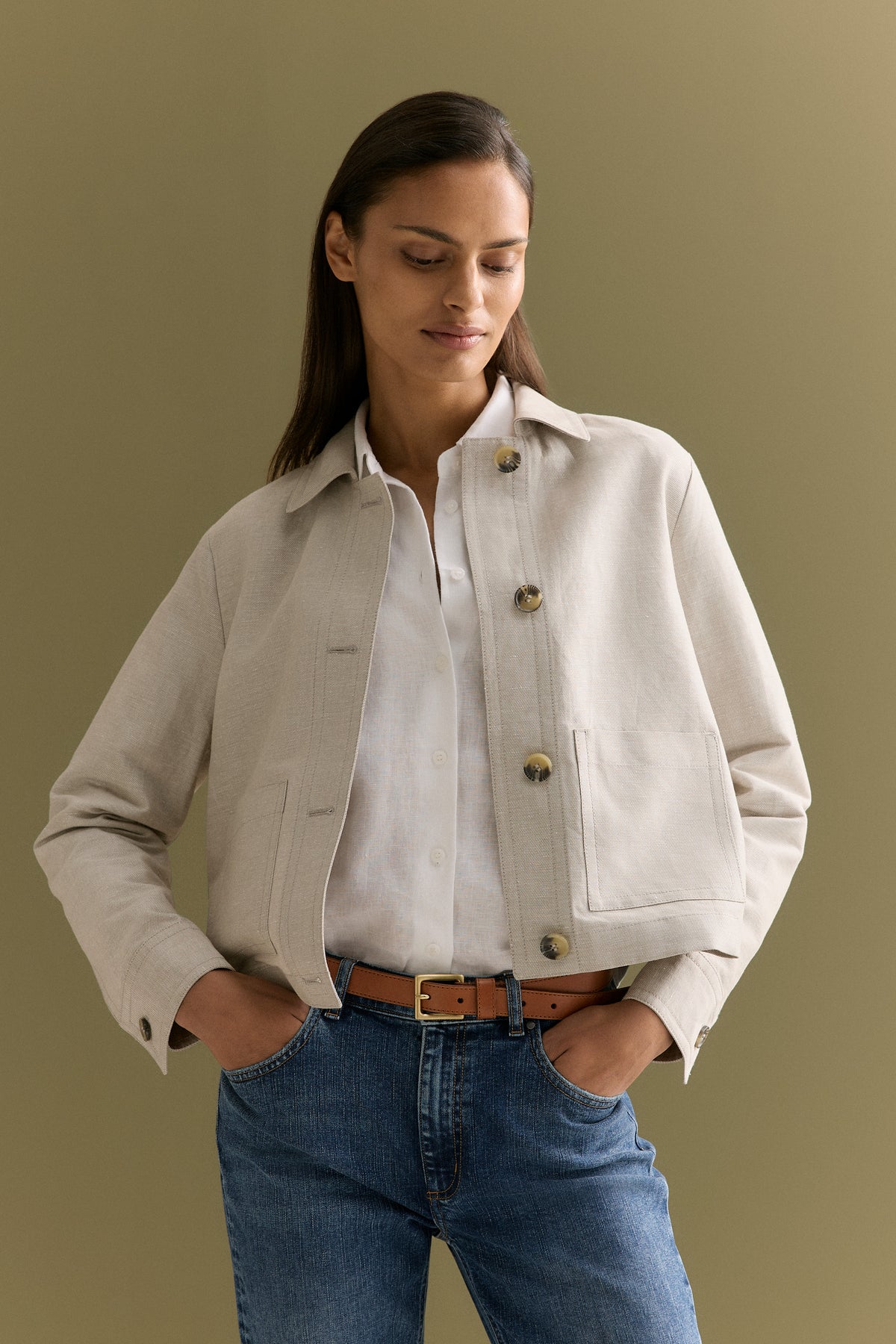 Linen Cotton Twill Button Through Jacket