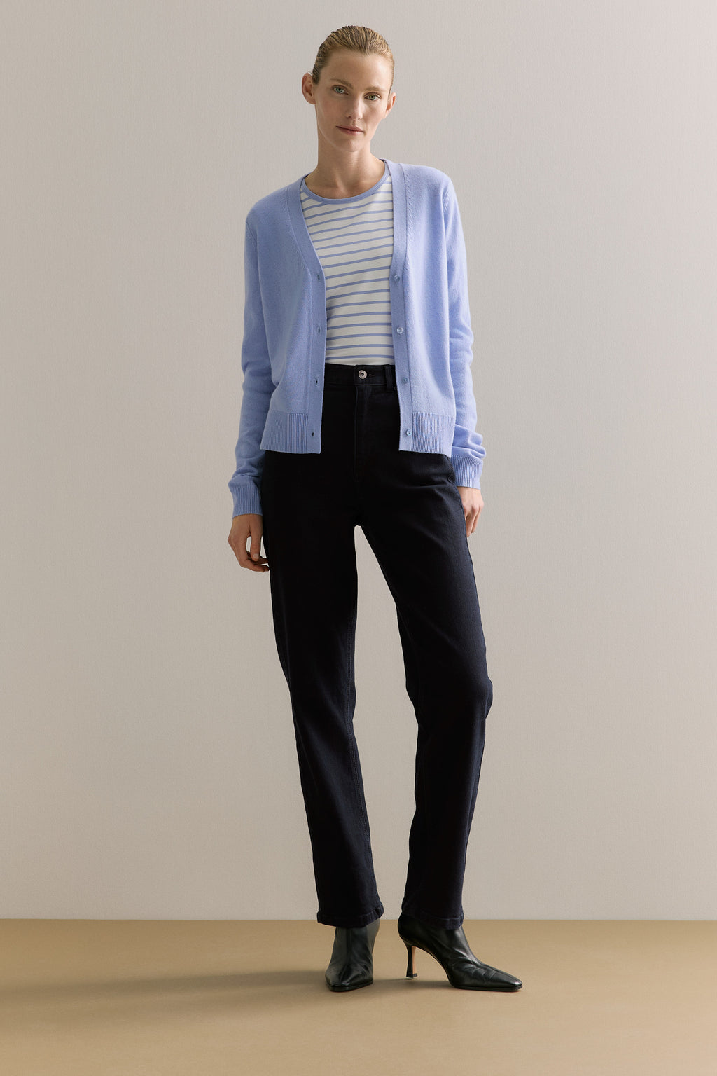 Cotton Stripe 3/4 Sleeve T-Shirt