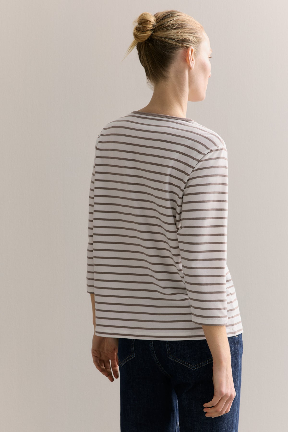 Cotton Stripe 3/4 Sleeve T-Shirt