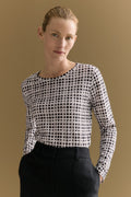 Pima Cotton Geo Check Long Sleeved T-Shirt
