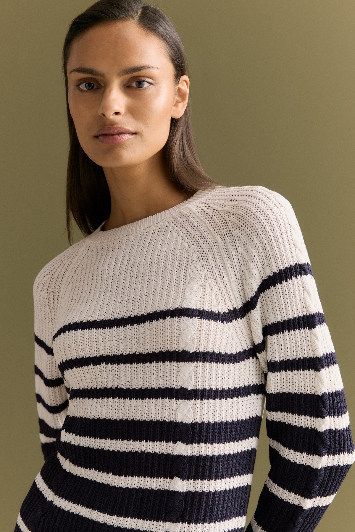 Mercerised Cotton Striped Cable Knit