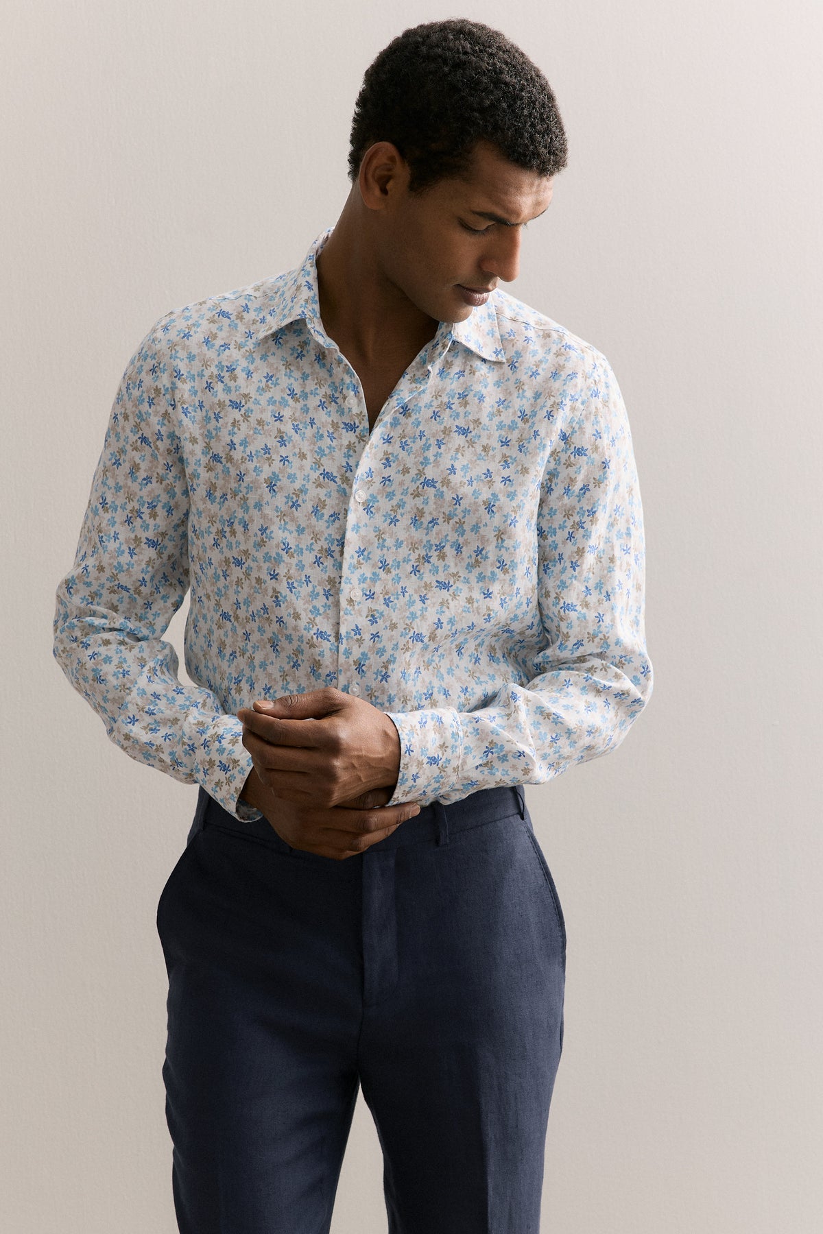 Tailored Fit Linen Painterly Floral Shirt