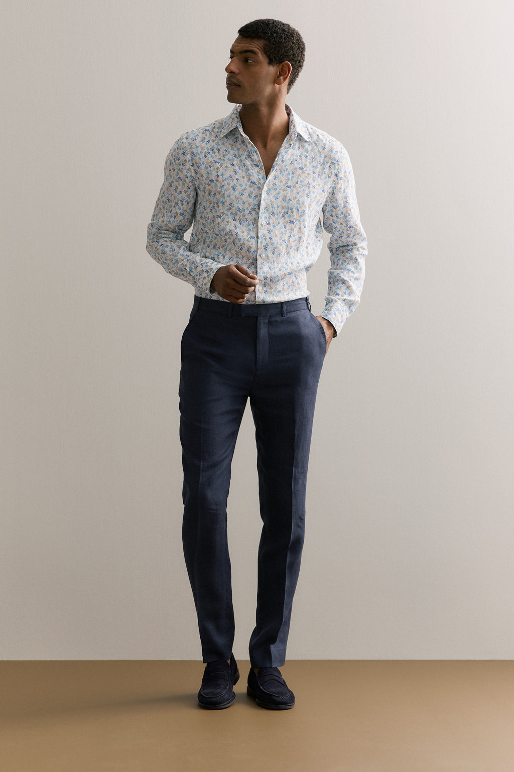 Tailored Fit Linen Painterly Floral Shirt