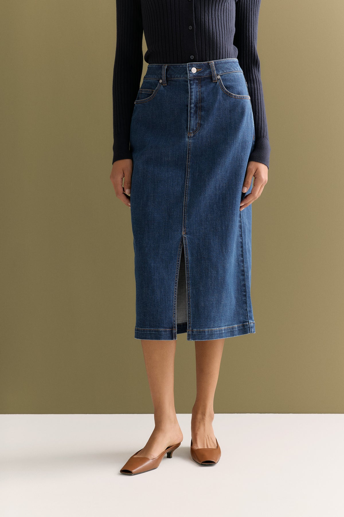 Cotton Blend Classic Denim Skirt