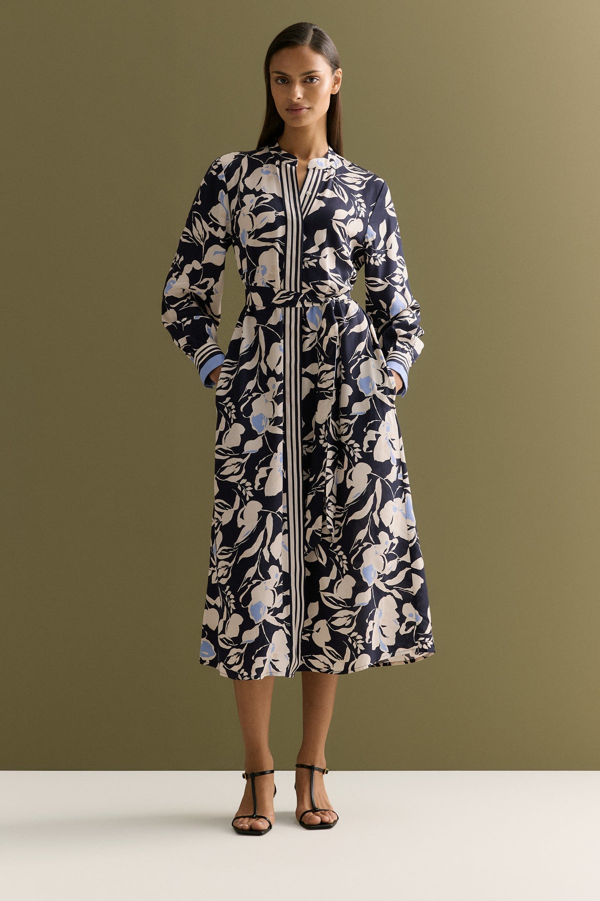 Mini Twill Floral Border Shirt Dress