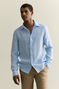 Tailored Fit Basketweave Linen Shirt