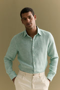 Tailored Fit Basketweave Linen Shirt