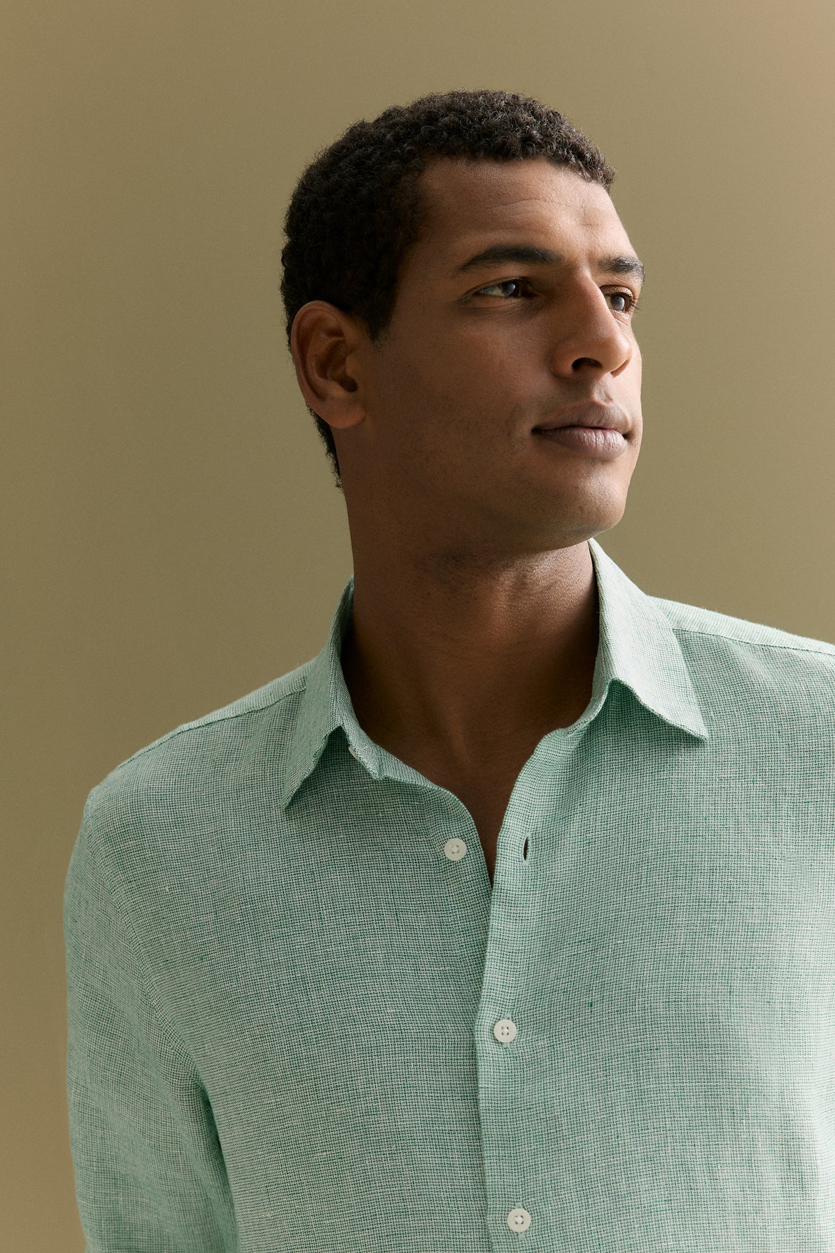 Tailored Fit Basketweave Linen Shirt