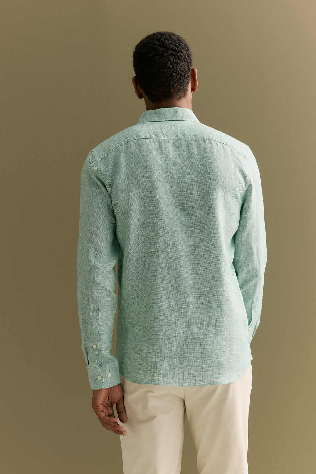 Tailored Fit Basketweave Linen Shirt