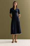 Cotton Cashmere Blend Knit Short Sleeved Polo Dress