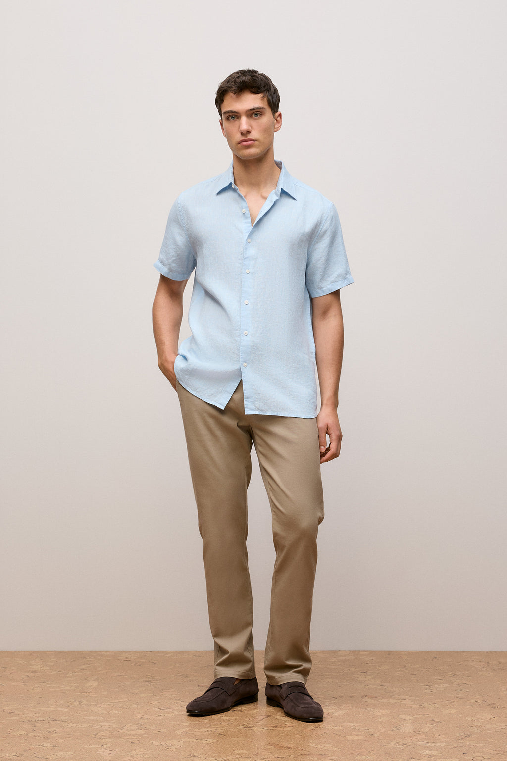 Regular Fit Delave Linen Short Sleeve Shirt
