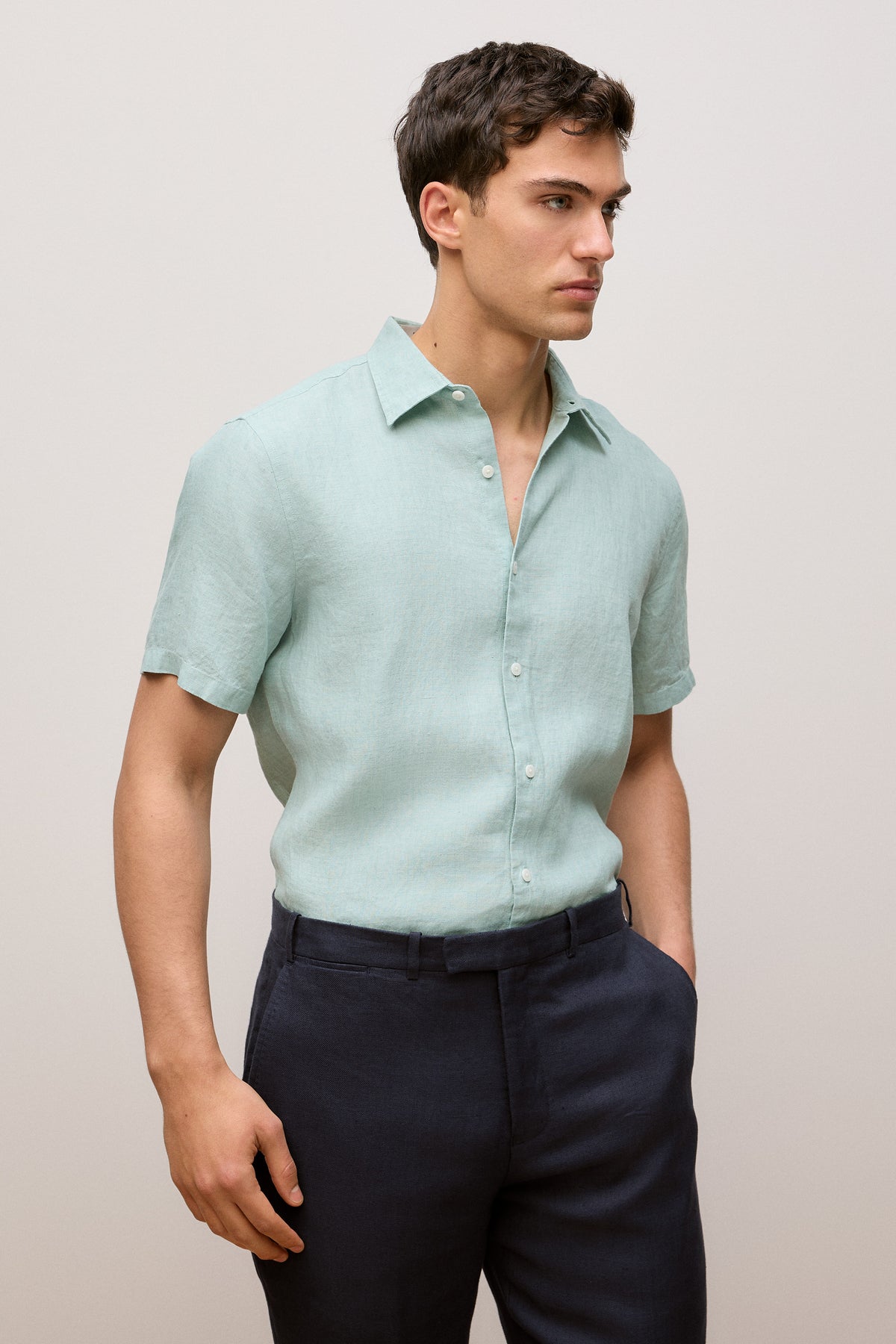 Regular Fit Delave Linen Short Sleeve Shirt