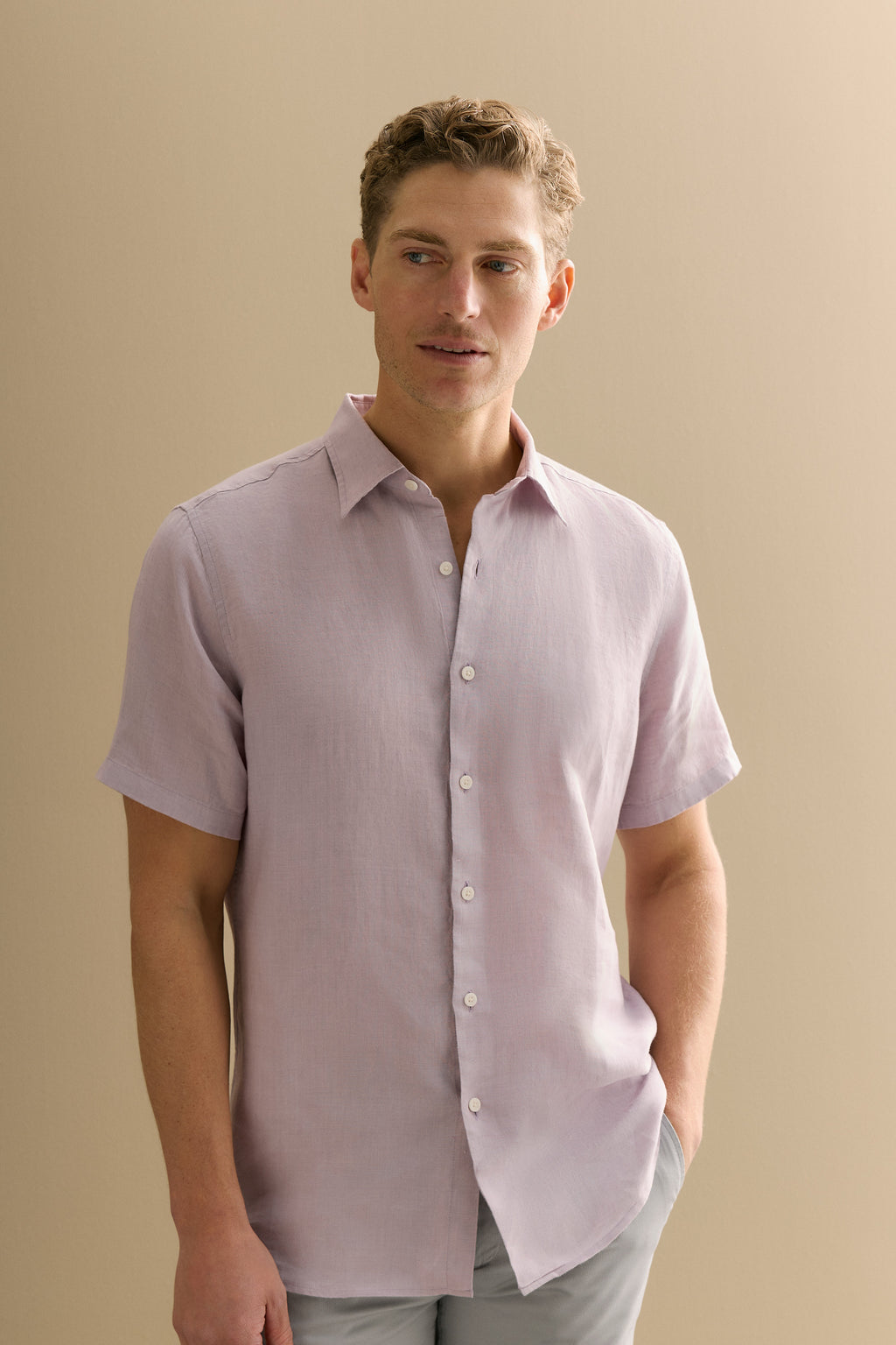 Regular Fit Delave Linen Short Sleeve Shirt