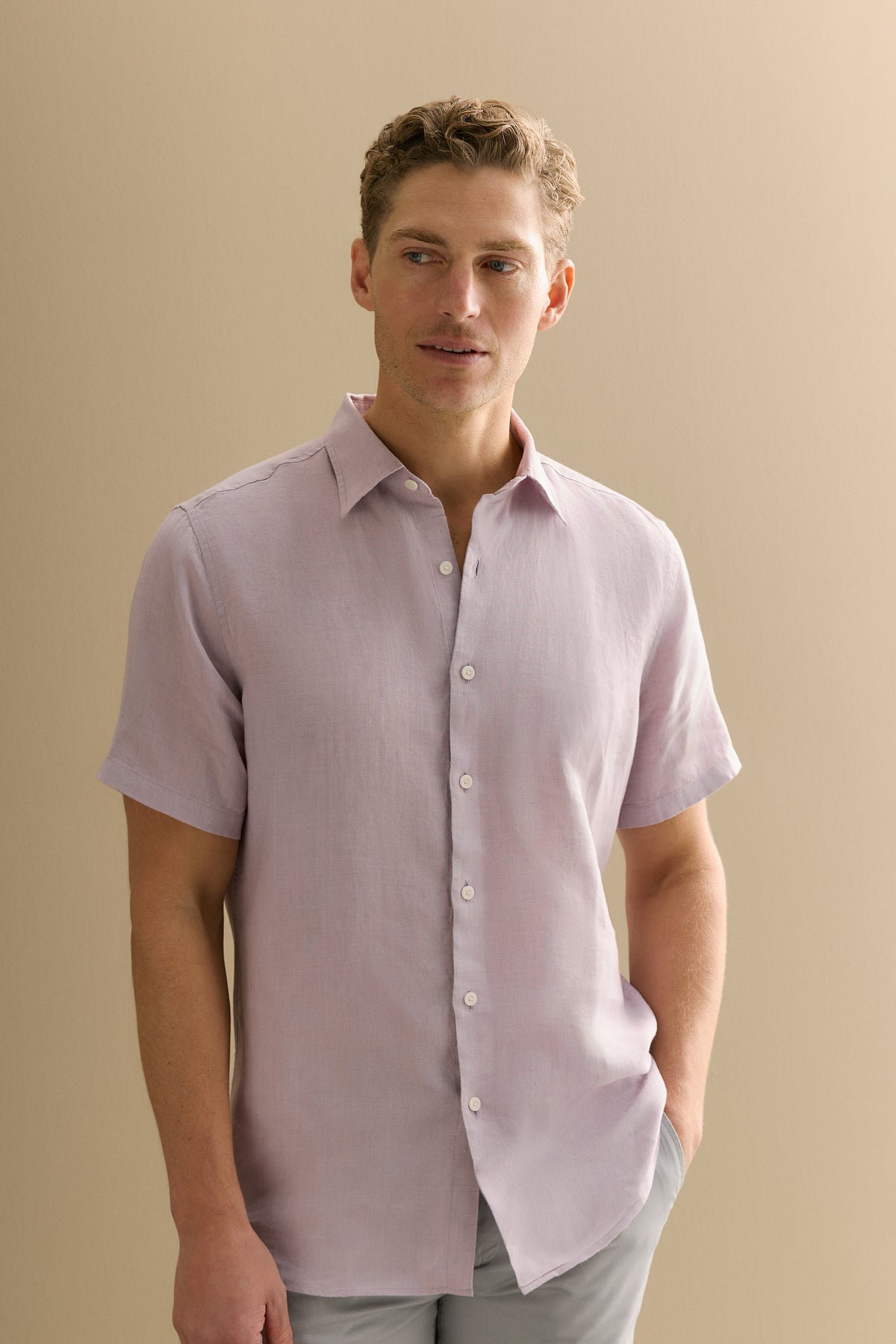 Regular Fit Delave Linen Short Sleeve Shirt