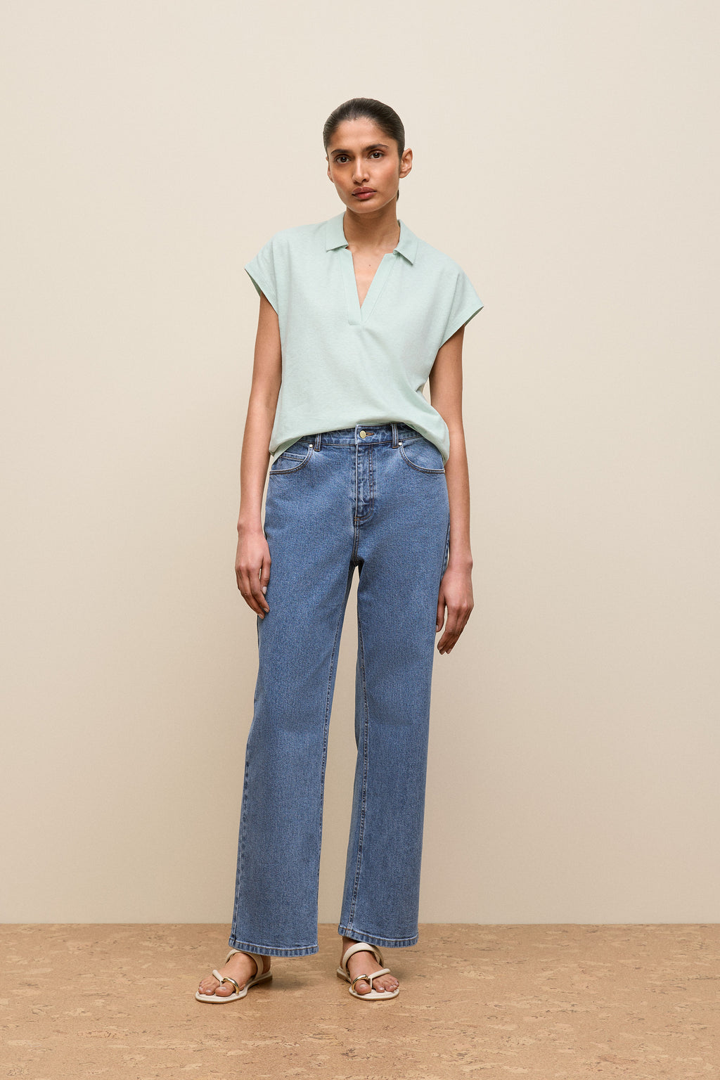 Linen Cotton Relaxed Cap Sleeve Polo
