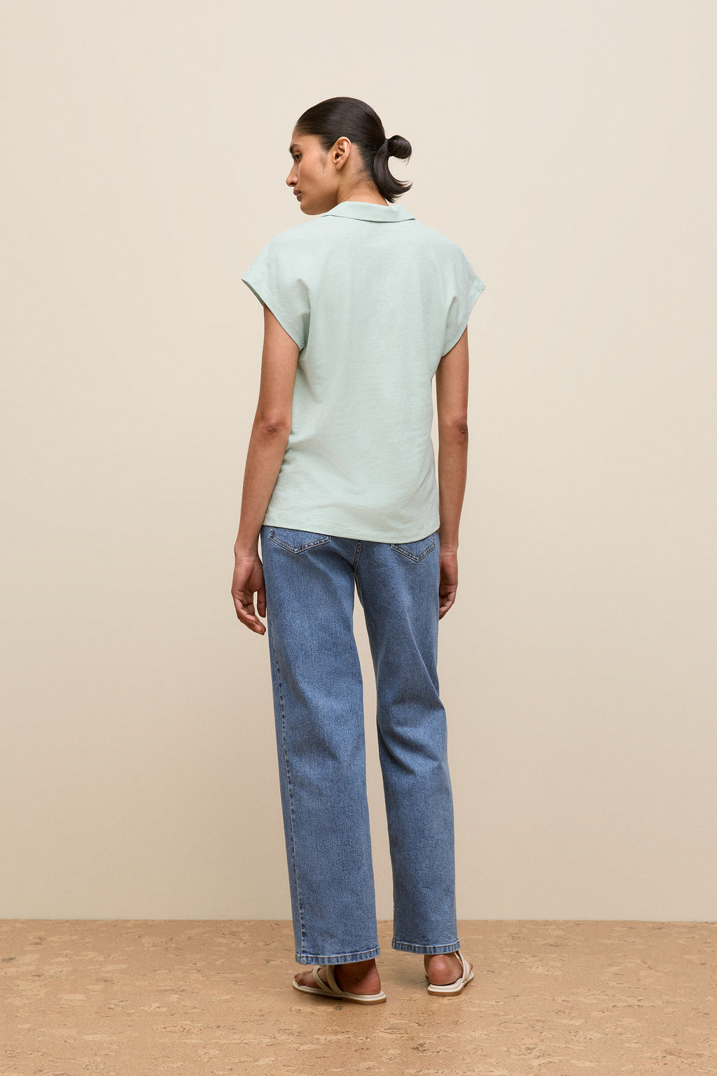 Linen Cotton Relaxed Cap Sleeve Polo