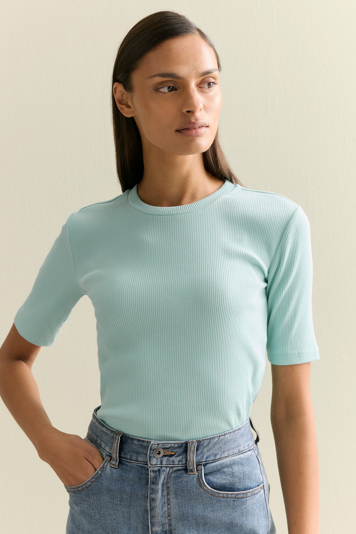Stretch Cotton Rib Crew T-Shirt